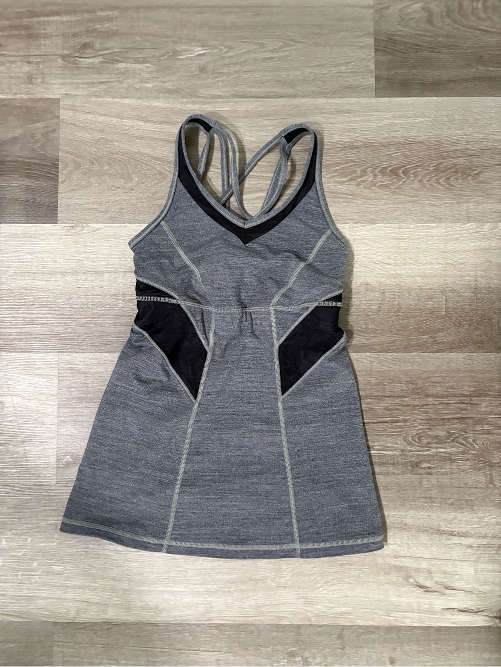Lululemon Gray Athletic Tank with Black Mesh Panels